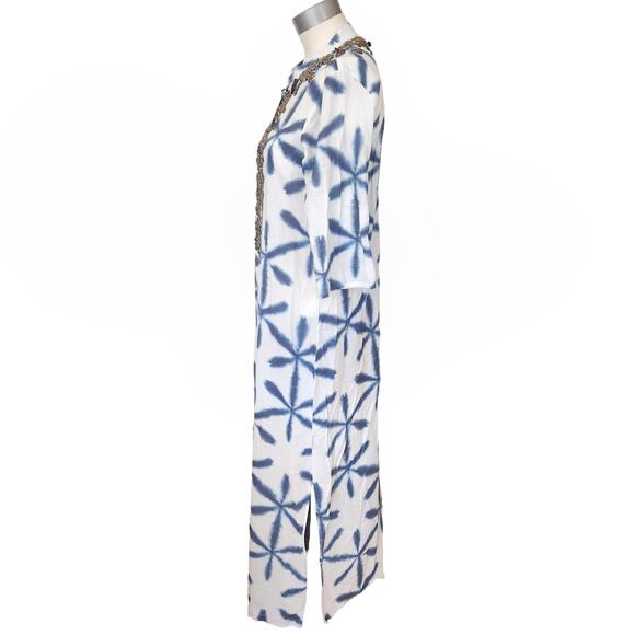 FIGUE Thandie Kaftan boho caftan tie dye beaded midi dress in Izu floral Size S - Picture 2 of 11